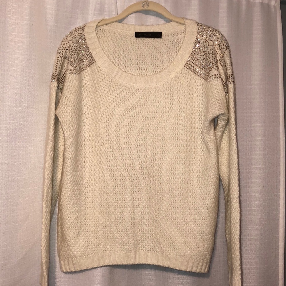 Cream Sweater with Jeweled Shoulders